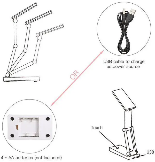 Alt view image 5 of 7 - Foldable LED Desk Lamp Portable LED Table Lamp Folding Light Sensitive Touch Control 3 Levels Adjustable Brightness Battery and USB Powered for Travel Reading Studing Home Office School