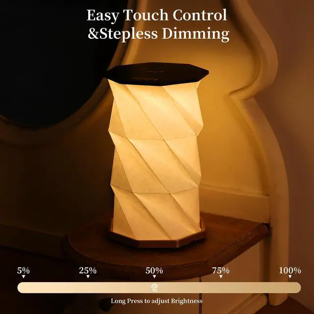 Alt view image 3 of 6 - Travel Gifts Portable lamp with Touch Dimmer, Travel Lamp Warm Light, Foldable Paper Lamp, Rechargeable Small Battery Table Lamp for Bedroom Living Room, Traveling gifts for Women, Men & Couples