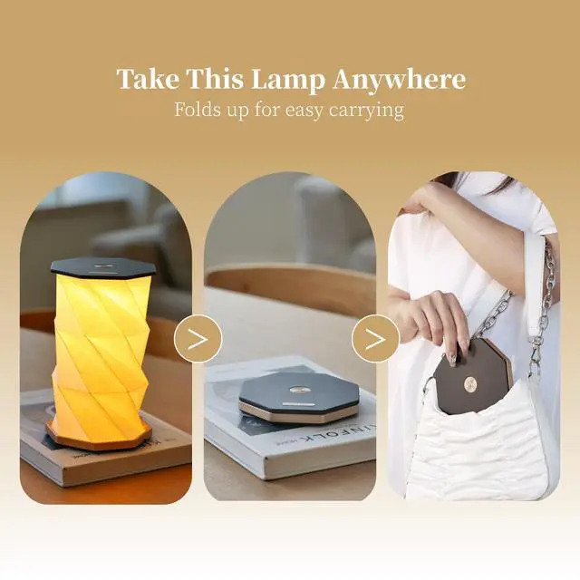 Alt view image 2 of 6 - Travel Gifts Portable lamp with Touch Dimmer, Travel Lamp Warm Light, Foldable Paper Lamp, Rechargeable Small Battery Table Lamp for Bedroom Living Room, Traveling gifts for Women, Men & Couples