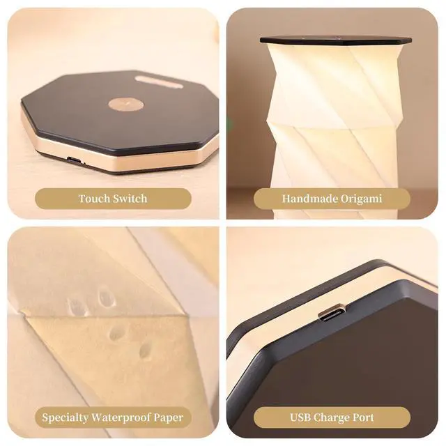 Alt view image 6 of 6 - Travel Gifts Portable lamp with Touch Dimmer, Travel Lamp Warm Light, Foldable Paper Lamp, Rechargeable Small Battery Table Lamp for Bedroom Living Room, Traveling gifts for Women, Men & Couples
