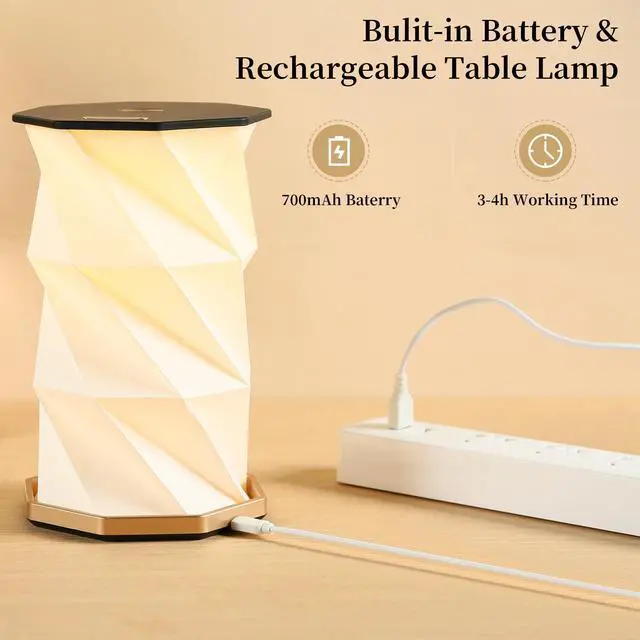 Alt view image 5 of 6 - Travel Gifts Portable lamp with Touch Dimmer, Travel Lamp Warm Light, Foldable Paper Lamp, Rechargeable Small Battery Table Lamp for Bedroom Living Room, Traveling gifts for Women, Men & Couples