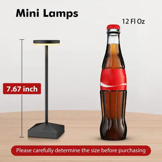 Alt view image 3 of 7 - 3 Pack Small Black Rechargeable Cordless Table Lamps Dimmable