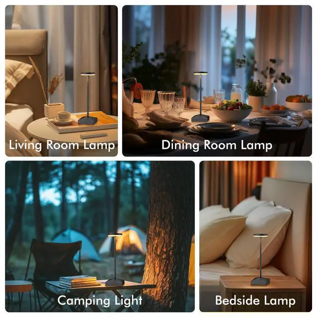 Alt view image 2 of 7 - 3 Pack Small Black Rechargeable Cordless Table Lamps Dimmable