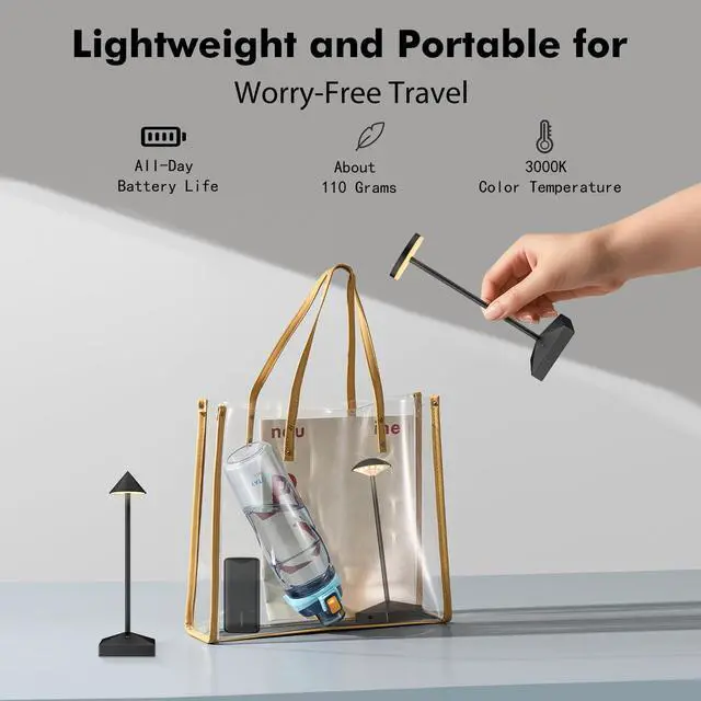 Alt view image 5 of 7 - 3 Pack Small Black Rechargeable Cordless Table Lamps Dimmable
