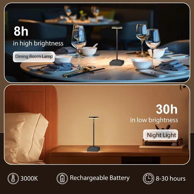 Alt view image 7 of 7 - 3 Pack Small Black Rechargeable Cordless Table Lamps Dimmable
