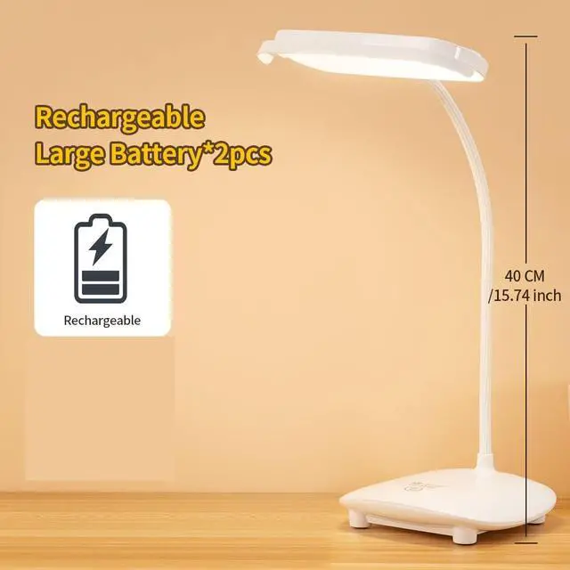 Alt view image 4 of 7 - Cordless Desk Table Lamp Reading Light Rechargeable 40 Led,4200mah, Touch 3 Modes,2 Ways Power,Dimmable,Gooseneck,Small Portable Bedroom Bedside Lamp