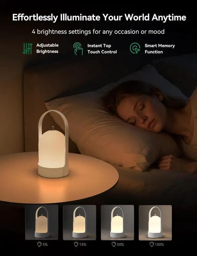 Alt view image 3 of 7 - Battery Operated Table Lamp Portable Rechargeable Lantern Cordless