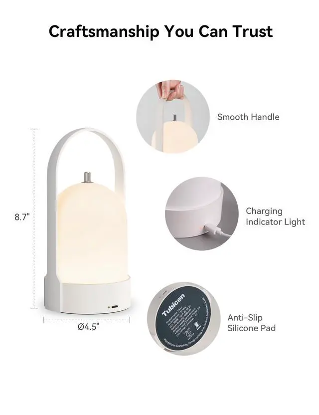 Alt view image 5 of 7 - Battery Operated Table Lamp Portable Rechargeable Lantern Cordless