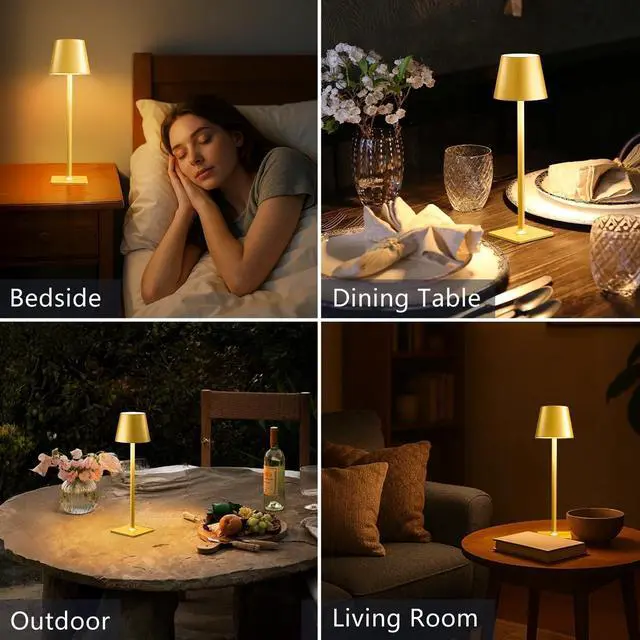 Alt view image 2 of 7 - Gold Rechargeable Cordless Table Lamp, Battery Operated, 2 Pack