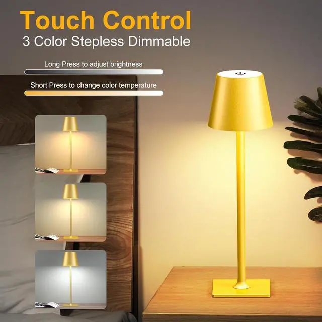 Alt view image 6 of 7 - Gold Rechargeable Cordless Table Lamp, Battery Operated, 2 Pack