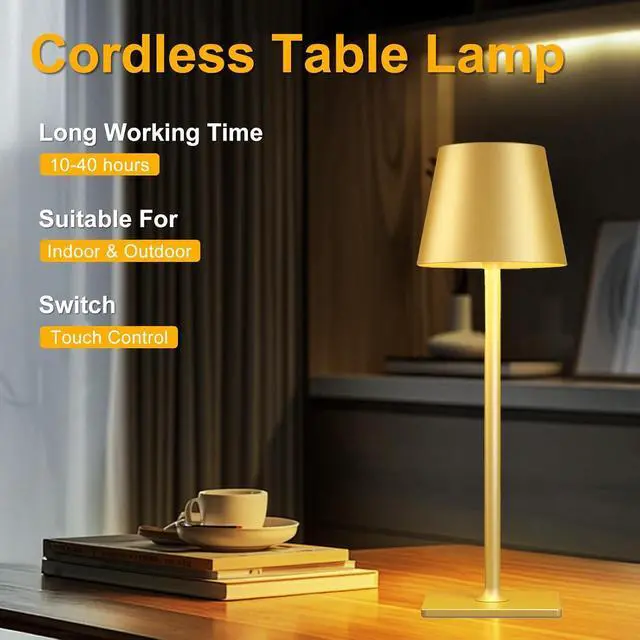 Alt view image 5 of 7 - Gold Rechargeable Cordless Table Lamp, Battery Operated, 2 Pack