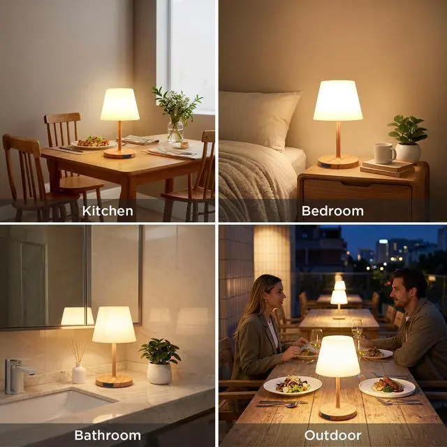 Alt view image 7 of 7 - 2 Pack Shower Lamp Waterproof, 6000mAh Rechargeable Cordless Table Lamp with 3 Color Temps and Stepless Dimming, Touch Control & Portable LED Nightlight for Bathroom, Desk, Outdoor(Wood Grain)