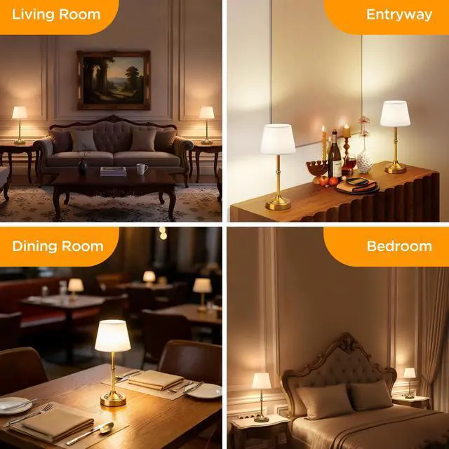 Alt view image 7 of 7 - 2 Pack Cordless Table Lamp, Battery Operated Lamp with 3 Color Temps and Stepless Dimming, 5200mAh Portable Rechargeable Table Lamp for Restaurant/Bedroom/Bars/Outdoor (Brushed Gold)