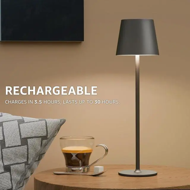 Alt view image 3 of 7 - 2 Pack Cordless Table Lamp Rechargeable 5000mAH Battery Operated Lights Touch Control LED Portable Desk Lamps 3 Color Dimming for Outdoor Coffee Bedroom Kitchen (Black)