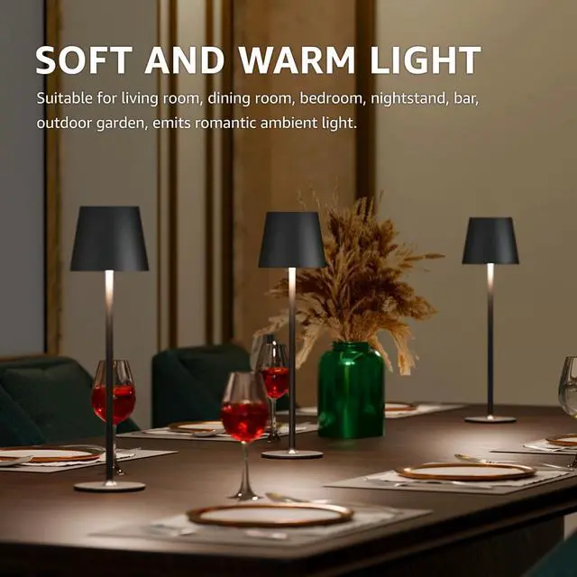 Alt view image 6 of 7 - 2 Pack Cordless Table Lamp Rechargeable 5000mAH Battery Operated Lights Touch Control LED Portable Desk Lamps 3 Color Dimming for Outdoor Coffee Bedroom Kitchen (Black)