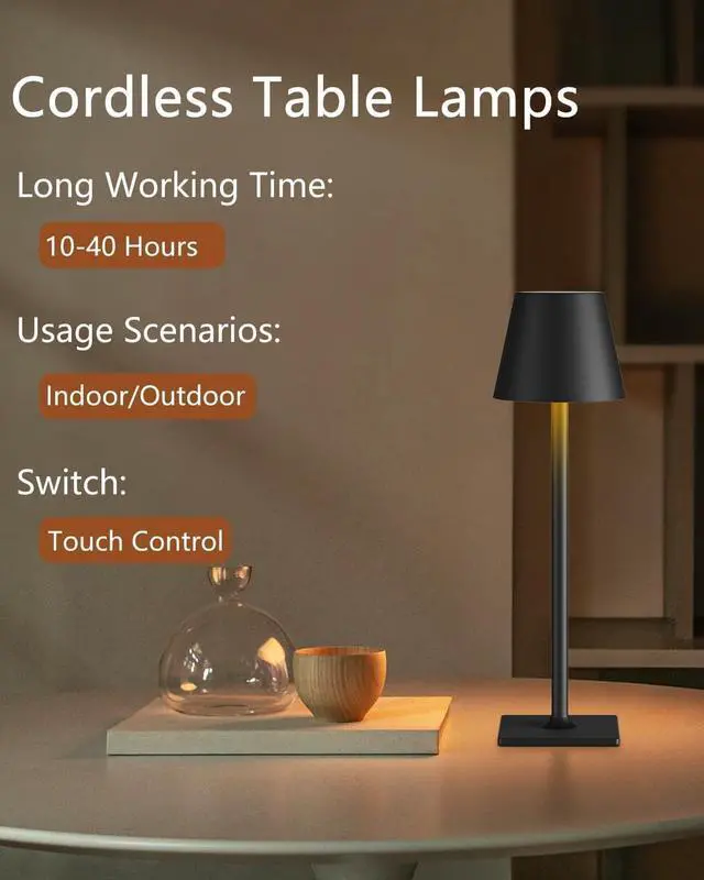 Alt view image 3 of 7 - Rechargeable Table Lamp 2 Pack Cordless Battery Operated, Black