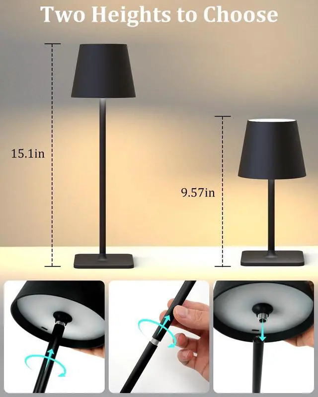Alt view image 5 of 7 - Rechargeable Table Lamp 2 Pack Cordless Battery Operated, Black