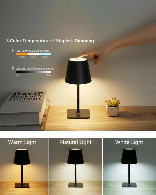 Alt view image 6 of 7 - Rechargeable Table Lamp 2 Pack Cordless Battery Operated, Black