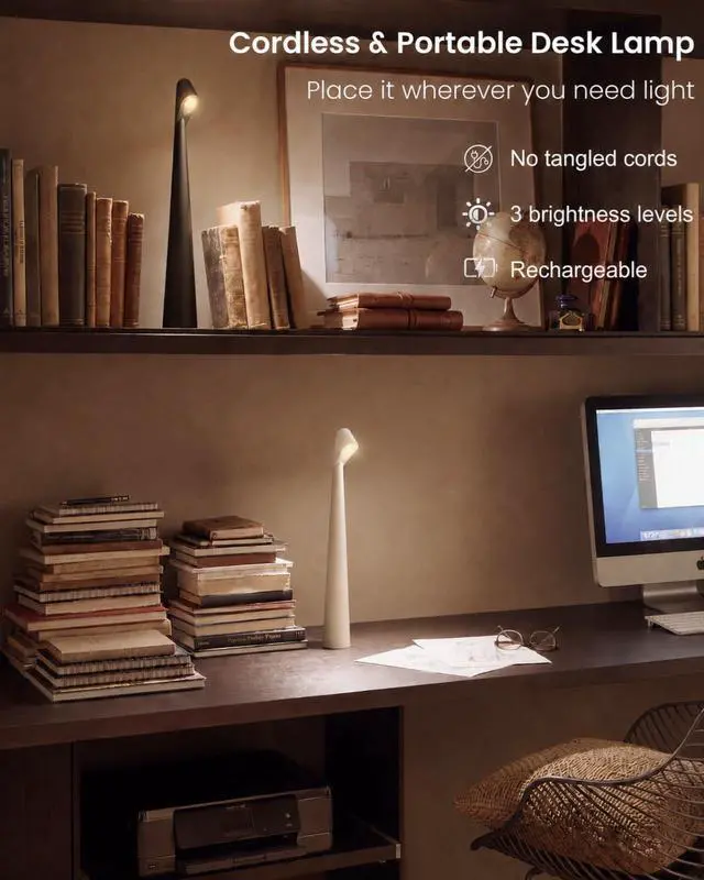 Alt view image 3 of 7 - Cordless LED Table Lamp, 4000mAh Rechargeable Portable Desk Lamp, 3-Level Brightness, Bedside Night Light, Ambient Reading Light for Restaurant, Bedroom, Outdoor Camping, Night Light, Black