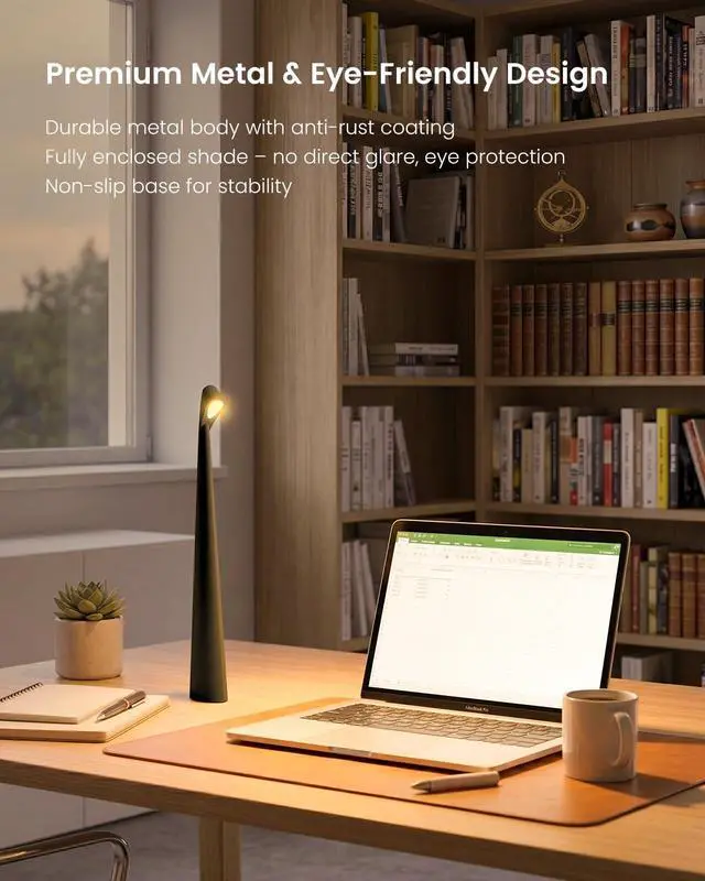Alt view image 5 of 7 - Cordless LED Table Lamp, 4000mAh Rechargeable Portable Desk Lamp, 3-Level Brightness, Bedside Night Light, Ambient Reading Light for Restaurant, Bedroom, Outdoor Camping, Night Light, Black