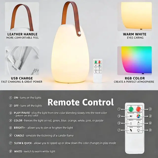 Alt view image 3 of 7 - Rechargeable Portable Table Lamp with Remote