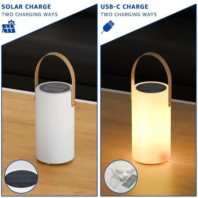 Alt view image 2 of 7 - Solar Table Lamp Outdoor Lantern 2 in 1 Rechargeable Waterproof