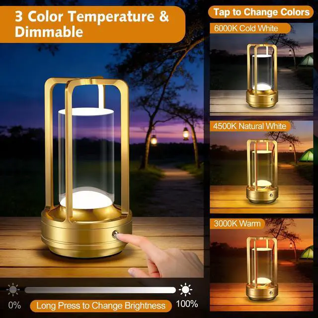 Alt view image 6 of 7 - Rechargeable Table Lamp for Outdoor Indoor Portable Lamp with 3 Colors