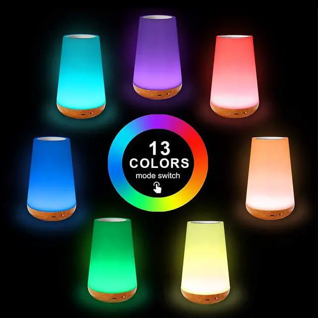 Alt view image 3 of 7 - Table Lamp Touch Night Light - Portable Sensor Remote Control Bedside Lamps with Quick Rechargeable USB Dimmable Warm White Light 13 Colors RGB Table Lamp for Bedroom Living Room Office Hallways