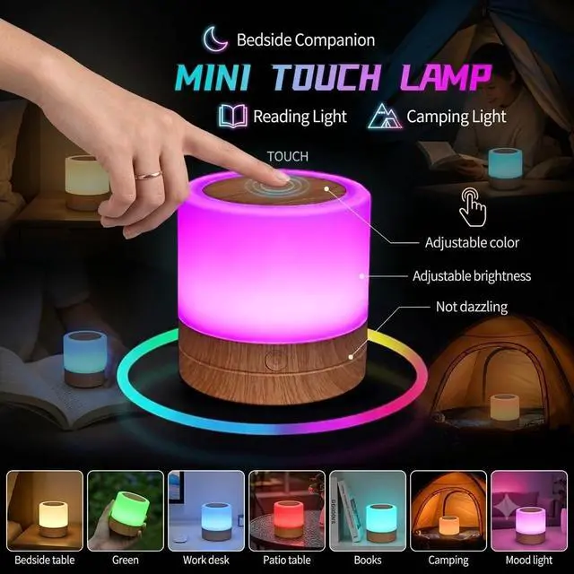 Alt view image 2 of 7 - Mini Night Light with Remote Control, RGB Color Changing Lamp, Touch Sensor Bedside Lamp, Dimmable LED Table Lamp with Timer, Rechargeable Portable Nightstand Light for Bedroom, Baby Room