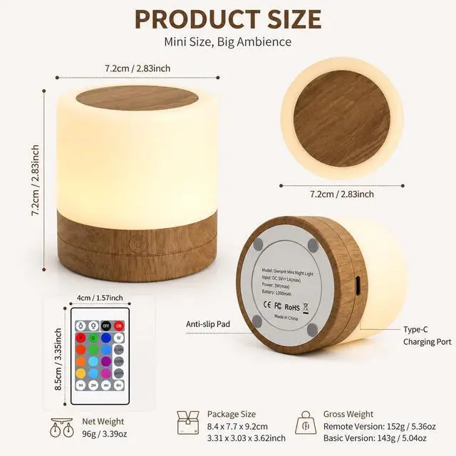 Alt view image 3 of 7 - Mini Night Light with Remote Control, RGB Color Changing Lamp, Touch Sensor Bedside Lamp, Dimmable LED Table Lamp with Timer, Rechargeable Portable Nightstand Light for Bedroom, Baby Room