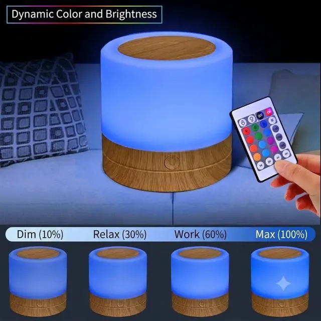 Alt view image 4 of 7 - Mini Night Light with Remote Control, RGB Color Changing Lamp, Touch Sensor Bedside Lamp, Dimmable LED Table Lamp with Timer, Rechargeable Portable Nightstand Light for Bedroom, Baby Room