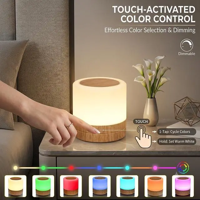 Alt view image 5 of 7 - Mini Night Light with Remote Control, RGB Color Changing Lamp, Touch Sensor Bedside Lamp, Dimmable LED Table Lamp with Timer, Rechargeable Portable Nightstand Light for Bedroom, Baby Room