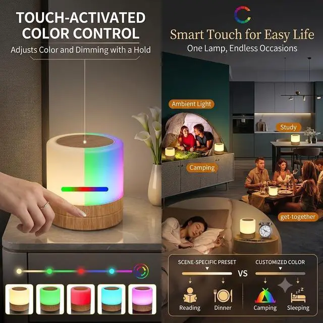 Alt view image 7 of 7 - Mini Night Light with Remote Control, RGB Color Changing Lamp, Touch Sensor Bedside Lamp, Dimmable LED Table Lamp with Timer, Rechargeable Portable Nightstand Light for Bedroom, Baby Room