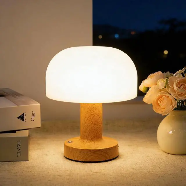 Main image of Cordless Rechargeable Mushroom Table Lamp, Dimmable 3-Color Night Light