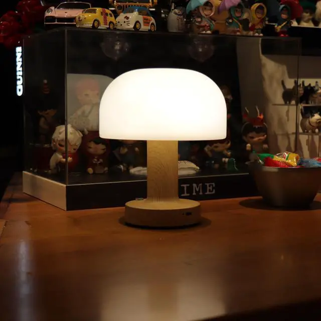 Alt view image 7 of 7 - Cordless Rechargeable Mushroom Table Lamp, Dimmable 3-Color Night Light