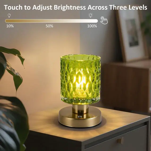 Alt view image 2 of 7 - Cordless Rechargeable Table Lamp with Timer & Remote Control, Dimmable Touch Glass Battery Powered Lamp, Aesthetic Small Night Light for Bedroom Desk Bookshelf Living Room Decor (Jade Green)