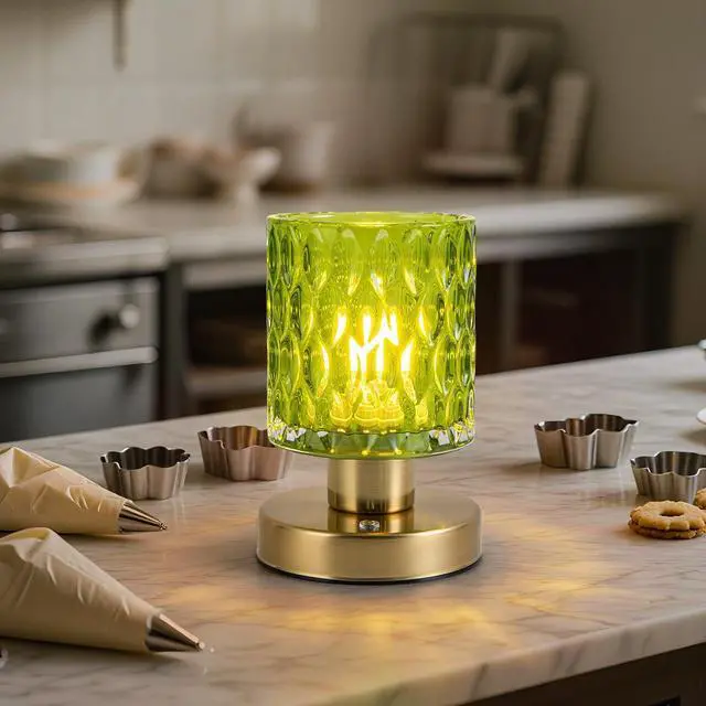 Alt view image 4 of 7 - Cordless Rechargeable Table Lamp with Timer & Remote Control, Dimmable Touch Glass Battery Powered Lamp, Aesthetic Small Night Light for Bedroom Desk Bookshelf Living Room Decor (Jade Green)