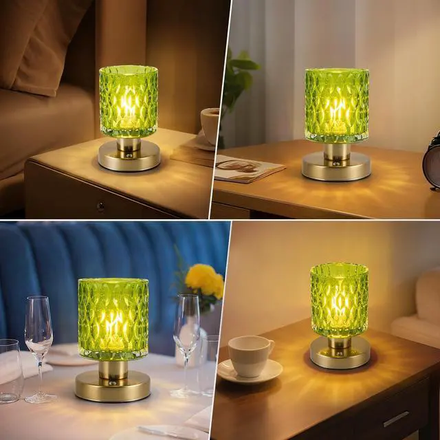 Alt view image 5 of 7 - Cordless Rechargeable Table Lamp with Timer & Remote Control, Dimmable Touch Glass Battery Powered Lamp, Aesthetic Small Night Light for Bedroom Desk Bookshelf Living Room Decor (Jade Green)