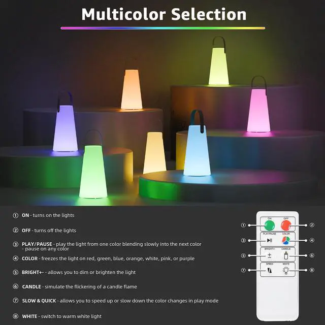 Alt view image 2 of 7 - 2 Pack Outdoor Lanterns, Rechargeable Cordless Outdoor Table Lamp with IP44 Water-Resistant, Battery Operated Portable Hanging Outdoor Lamp RGB Colors for Patio Balcony Garden Camping Dining(TPU)
