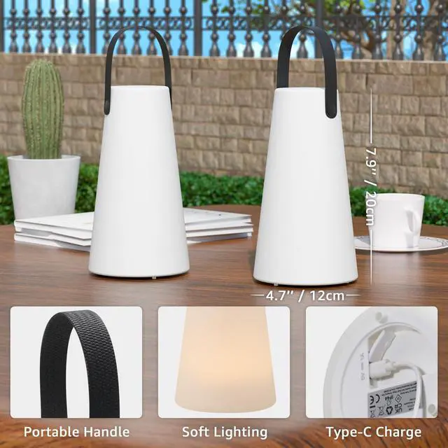 Alt view image 7 of 7 - 2 Pack Outdoor Lanterns, Rechargeable Cordless Outdoor Table Lamp with IP44 Water-Resistant, Battery Operated Portable Hanging Outdoor Lamp RGB Colors for Patio Balcony Garden Camping Dining(TPU)