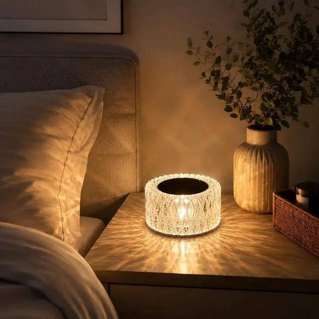 Alt view image 3 of 7 - Crystal Table Lamp, 3 Color Changing Touch Night Light,USB Rechargeable LED Projection Lamp,Dimmable Acrylic Crystal Mood Light for Bedroom,Living Room,Party,Home Decor