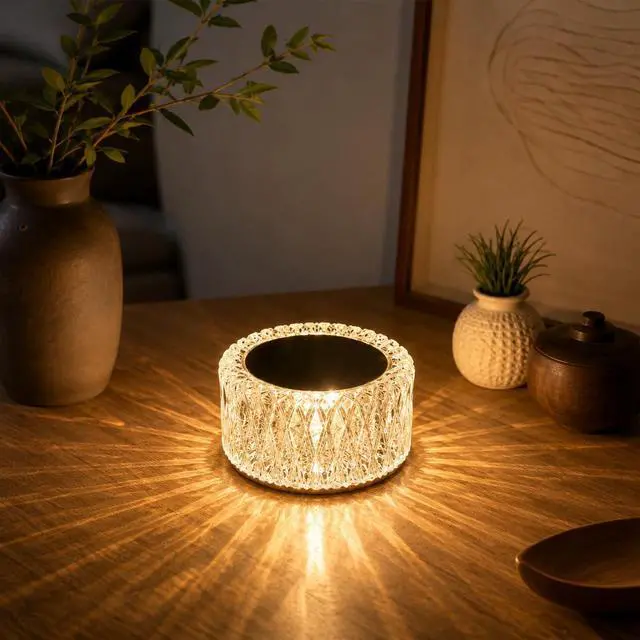 Alt view image 7 of 7 - Crystal Table Lamp, 3 Color Changing Touch Night Light,USB Rechargeable LED Projection Lamp,Dimmable Acrylic Crystal Mood Light for Bedroom,Living Room,Party,Home Decor