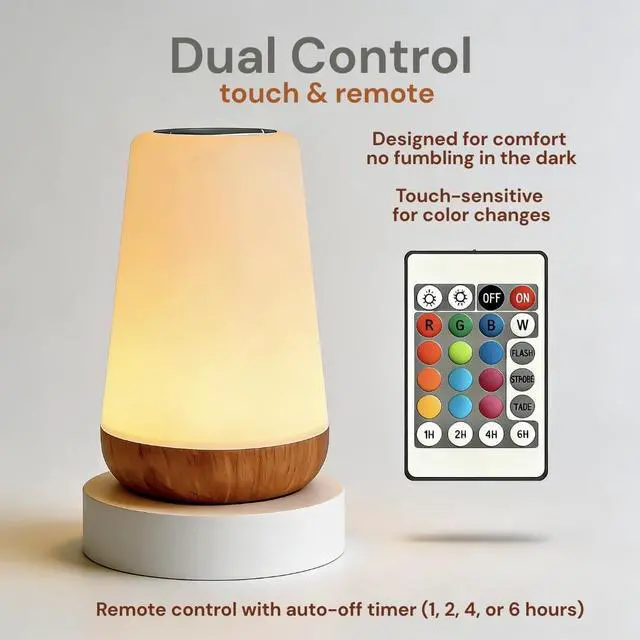 Alt view image 2 of 6 - GlowLite 1 - LED Night Light with Remote, 13-Color Changing Ambiance Light for Living Room, Dining Table & Camping, Touch Control, Timer, Portable & Rechargeable