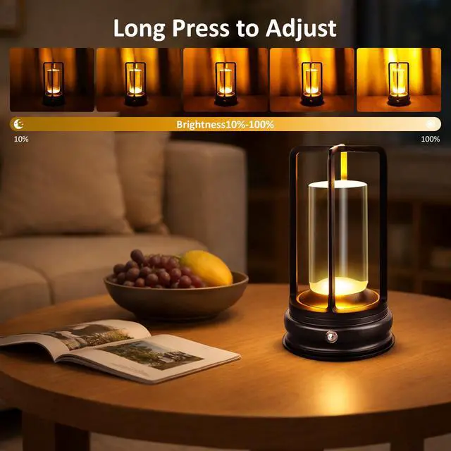 Alt view image 4 of 7 - Cordless Table Lamp - 1 Pack Rechargeable 2000mAh Battery Operated LED Lamp with 3-Color Stepless Dimming, Touch Control, for Dining Room, Bedroom, Bar, Restaurant, Patio & Camping, Black