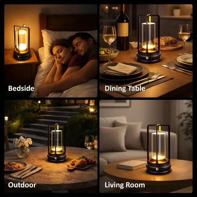 Alt view image 5 of 7 - Cordless Table Lamp - 1 Pack Rechargeable 2000mAh Battery Operated LED Lamp with 3-Color Stepless Dimming, Touch Control, for Dining Room, Bedroom, Bar, Restaurant, Patio & Camping, Black