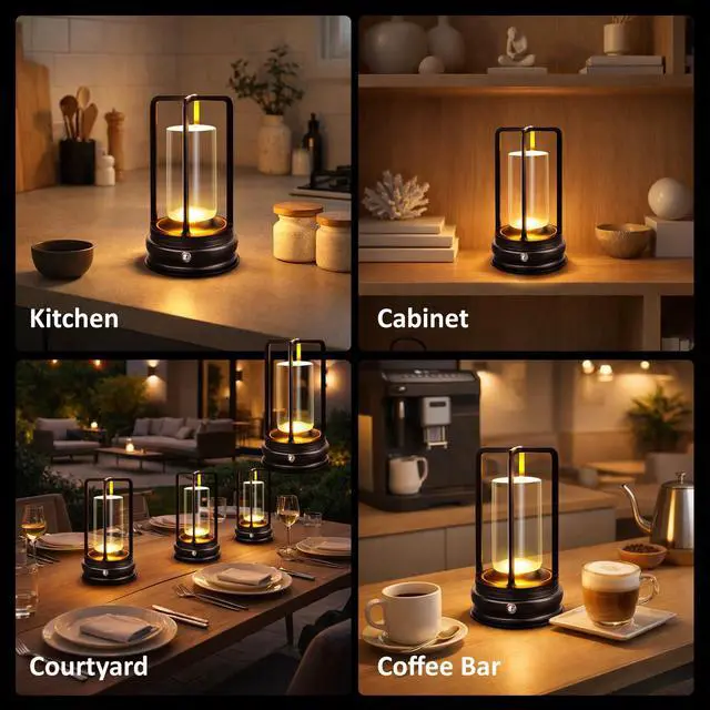 Alt view image 6 of 7 - Cordless Table Lamp - 1 Pack Rechargeable 2000mAh Battery Operated LED Lamp with 3-Color Stepless Dimming, Touch Control, for Dining Room, Bedroom, Bar, Restaurant, Patio & Camping, Black