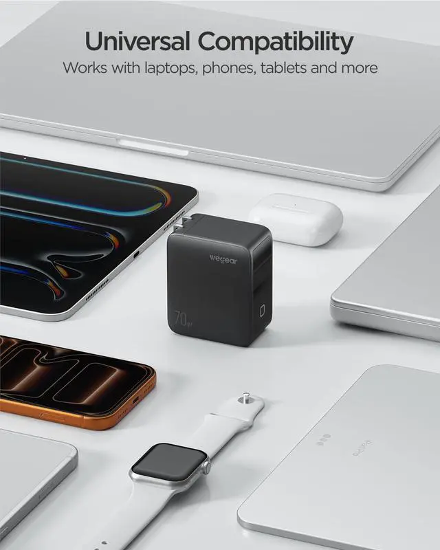 Alt view image 7 of 7 - 70W GaN USB C Charger Block with Smart Display & Touch Control, 3-Port PD3.0 Fast Wall Charger, Foldable Plug Power Adapter for MacBook Air/Pro, iPhone 17/16, iPad, Galaxy S25/S24