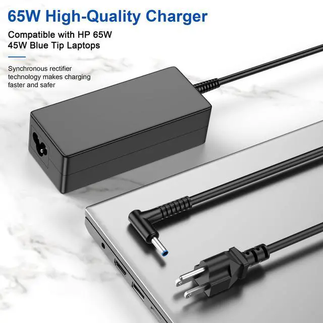 Alt view image 2 of 7 - 65W Laptop Charger Replacement for HP Laptop HP EliteBook Envy Pavilion ProBook Stream Chromebook Spectre, Blue Tip 4.5mm 19.5V 3.33A Computer Power Adapter