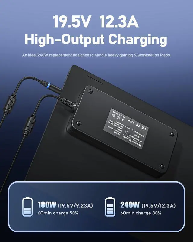 Alt view image 5 of 7 - 240W 180W Laptop Charger Compatible with Dell G15 G16 G7 G5 5511 5520 5530 7620 7590 7790 Precision 7510 7530 7540 7550 7720 7730 7740 7750 7760 7770 7780 Power Supply Adapter