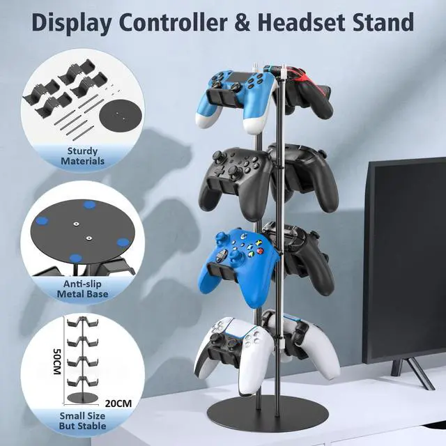Alt view image 5 of 7 - Controller Stand 4 Tiers with Cable Organizer for Desk, Universal Headphone Stand Compatible with Xbox PS5 PS4 Console Nintendo Switch, Headset Holder & Desk Mounts for 8 Packs Controller